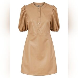 Elegant Tan Puff Sleeve Dress
